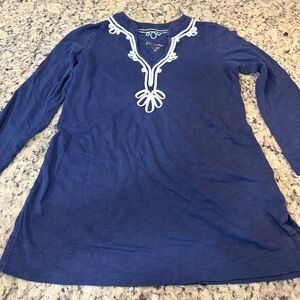 Lilly Pulitzer Navy Long Sleeve Top with White Embroidery